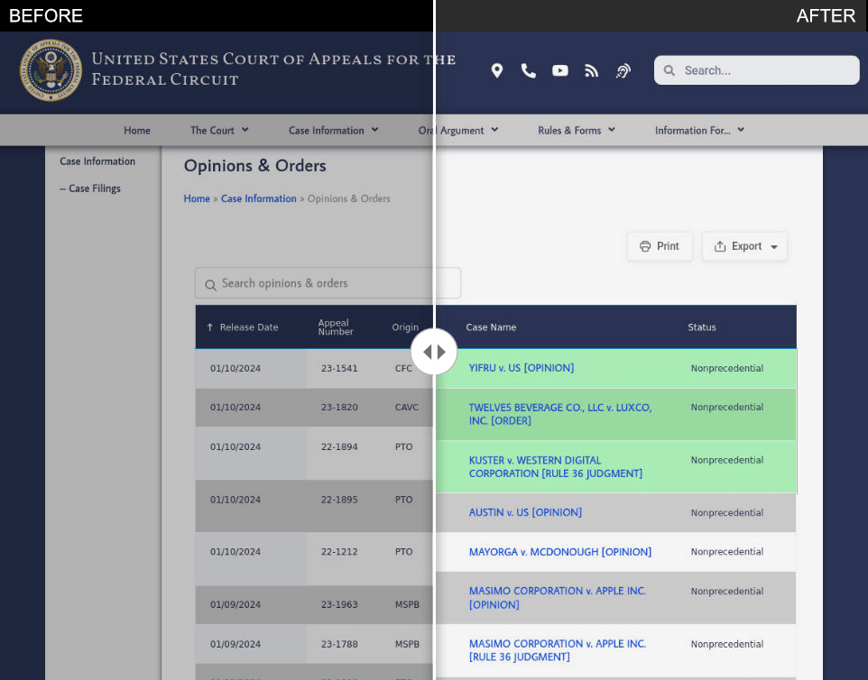 Page changes with highlights